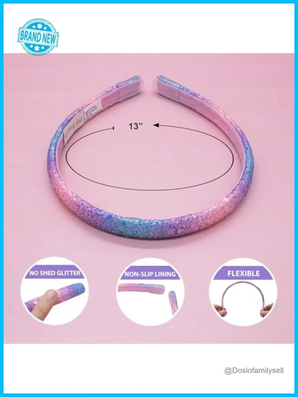 6 Pack Thin Glitter Headbands No-Slip Velvet Lining Flexible Hair Hoop Kids